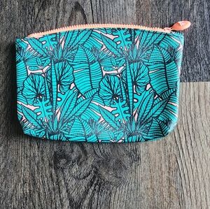 Ipsy Teal and Pink Tropical Leaves Makeup  Bag